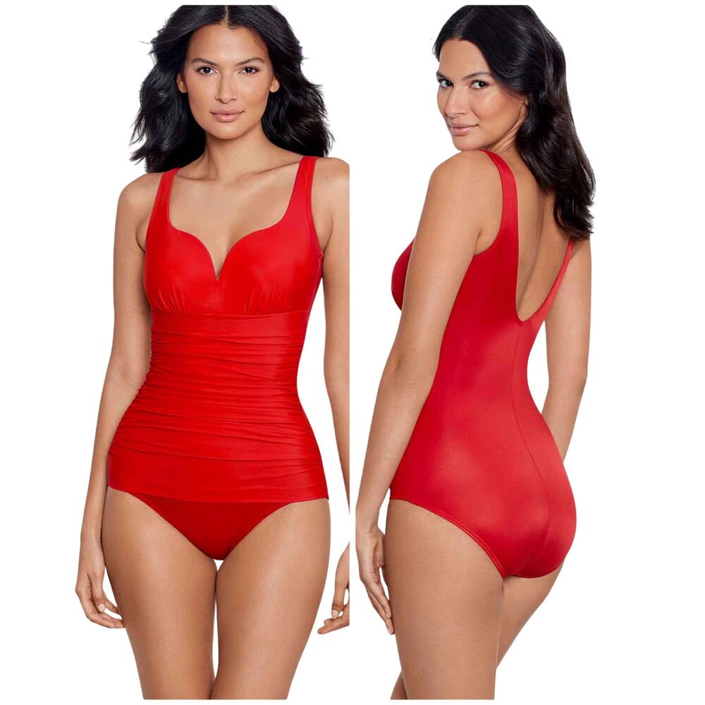 Miraclesuit NWT Rock Solid Cherie One Piece Swimsuit Size 8 Soft Bra Top Ruched